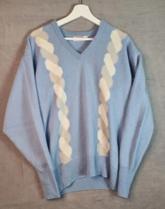 Vintage Jaeger mens baby blue golf jumper, sz M pure lambswool, Made In Scotland - Picture 1 of 9