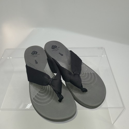 Sandali donna infradito con zeppa Clarks Glison Cloudsteppers taglia 11 neri prezzo al pubblico consigliato $65