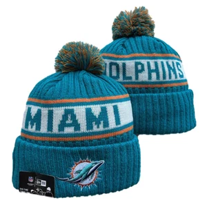 New NFL Winter Knit Hat wool cotton Miami Dolphins New Era Pom Hat Beanie - Picture 1 of 2