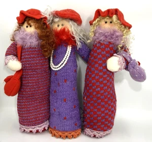 Vintage Three Red Hat Society Ladies Weighted Plush Dolls Sewn Together 12"x12" - Picture 1 of 12