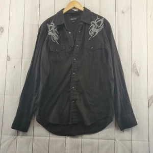 ELY 1878 Shirt Large Men Western Button Down Black Gray Long Sleeve Cotton - Picture 1 of 9