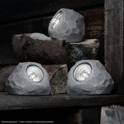 Solarleuchte Außenlampe Stein Optik LED Garten Terrassen Deko-Licht Hof 5er Set - Bild 1 von 4