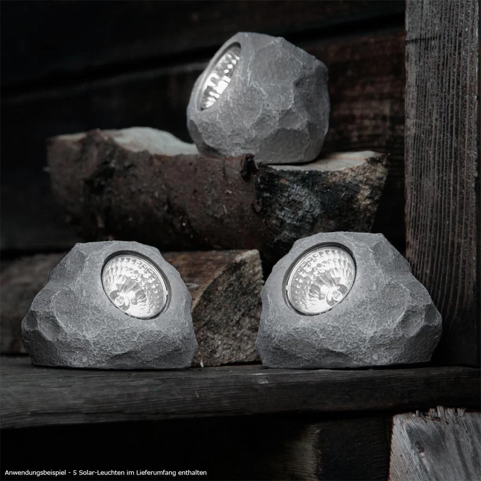 Solarleuchte Solarstein Außenlampe LED grau Garten Terrasse Deko IP44 5er Set - Bild 1 von 4