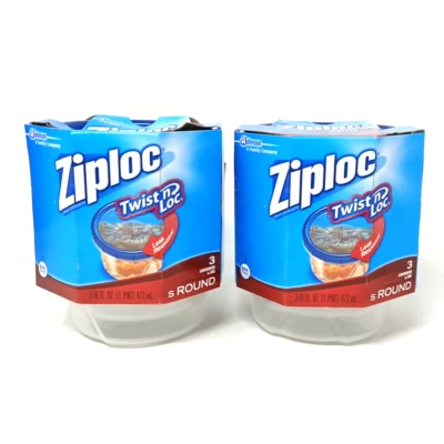 2 pack 3 Pack Small Round Ziploc Twist n Lock Plastic Containers Lids 16 oz - Image 1 of 4