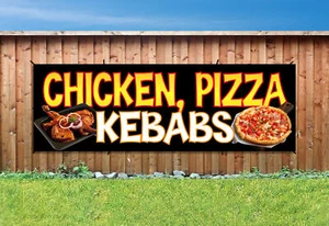 HUHN, PIZZA, KEBABS PVC bedruckt BANNER OUTDOOR WASSERDICHT SCHILD Ösen - Bild 1 von 2