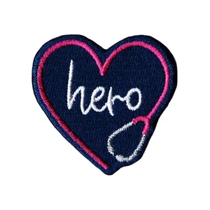 Heart "Hero" Medical Appreciation Design Embroidered Iron-On Patch - Picture 1 of 2