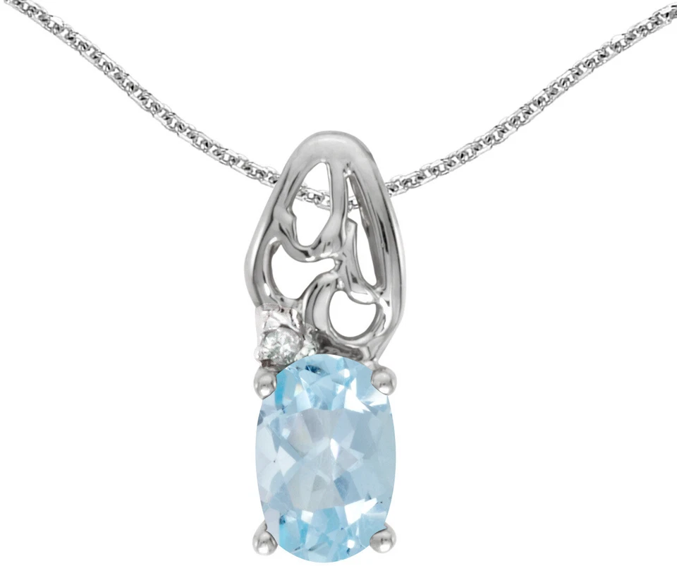 14k White Gold Oval Aquamarine and Diamond Pendant (no chain) (CM-P2582XW-03) - Image 1 of 1
