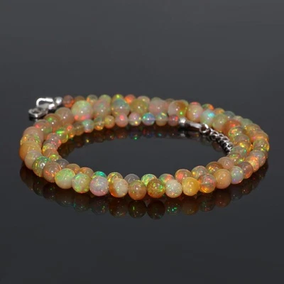 Opale etiope perline rotonde pietra preziosa argento sterling 925 collana... - Immagine 1 di 4