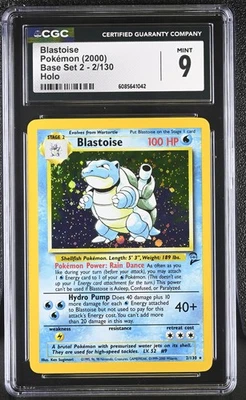 CGC 9 MINT Blastoise 2000 Base Set 2 2/130 Holo SWIRL Pokemon Card - Image 1 of 2