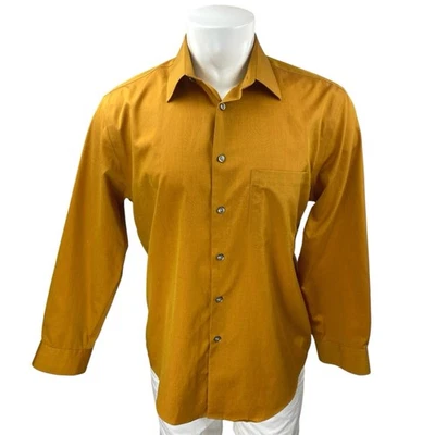 Pronto Uomo Men Mustard Yellow Non Iron Long Sleeve Button Up Dress Shirt Top 16 - Image 1 of 3