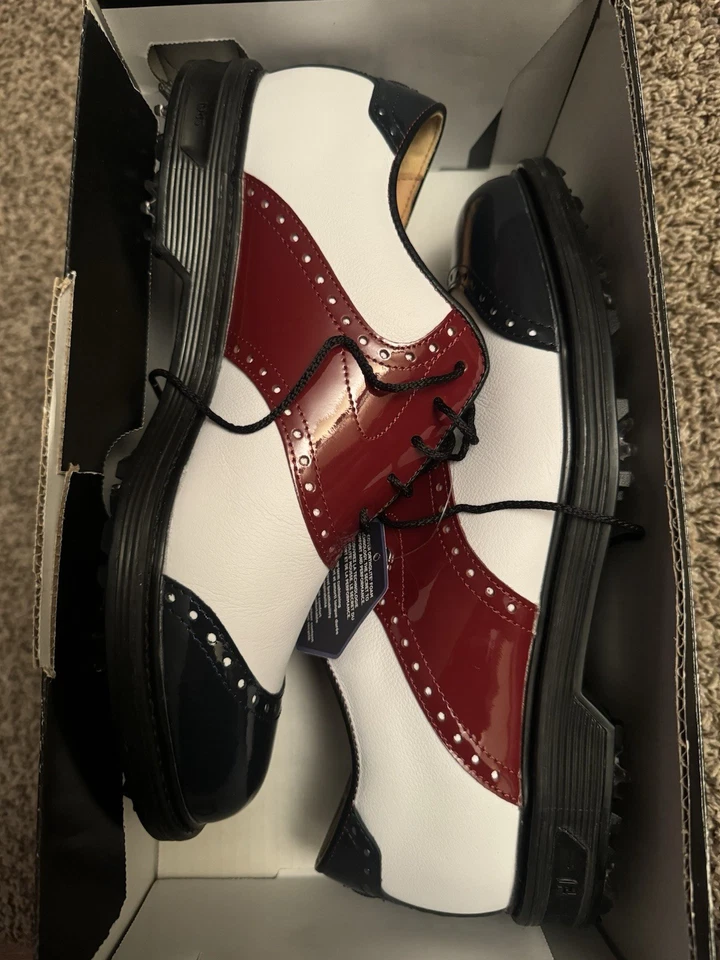 FootJoy Premier DryJoys Series Wilcox Golf Shoes White/Red/Navy #54522 Size 9.5