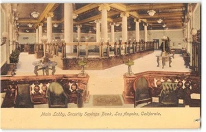 Caja de ahorros de seguridad interior del vestíbulo LOS ANGELES, CA 1910 postal coloreada a mano - Imagen 1 de 2