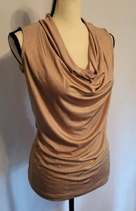 Vintage Y2K Women's Gold Cowl Neck Sleeveless Tank Top Clubbing Metallic Size S - Picture 1 of 9
