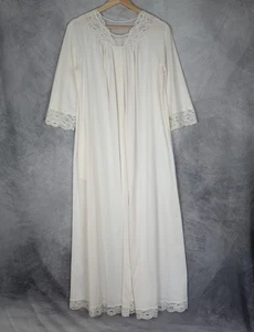 Vintage Robe Gown Womens Small White Lace Trim Sheer Nylon Long Peignoir 70s - Picture 1 of 24