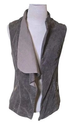 Chaleco Bebe Cuero Genuino Gamuza Para Mujer’s M Gris Cascada Y2K Estilo Boho Moto Foto 1 de 4