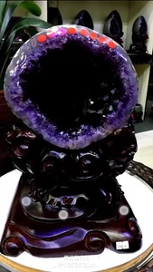 37.4LB Natural Agate Amethyst Geode Cathedral Crystal Cluster Specimen + Stand - Picture 1 of 10
