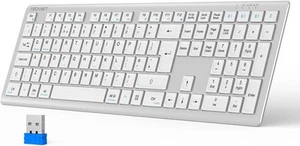 TECKNET Wireless Keyboard, Rechargeable 2.4GHz USB Bluetooth silver white - Picture 1 of 7