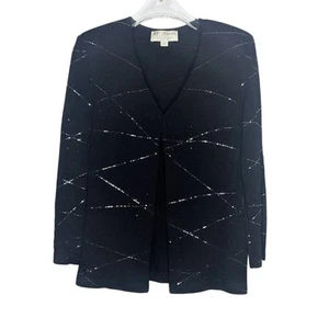 St. John Evening Vintage Black Starburst Sparkle Cardigan Long Sleeve V-Neck 2 - Picture 1 of 8