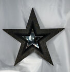19” Wooden Star Accent Mirror ~ Brass Tacks, Faux Leather Paint, Metal