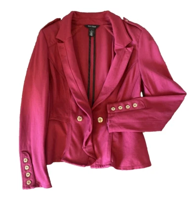 Blazer WHBM Doble Pecho Mujer 12 Rojo Dorado Botón Ponte Tejido Chaqueta Foto 1 de 4