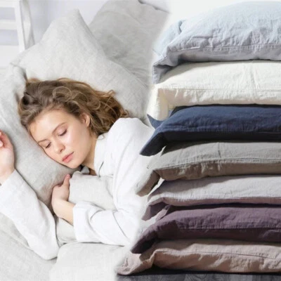 Funda de almohada de lino natural 100 % puro almohada suave lisa funda de lino antideslizante cojín Foto 1 de 4