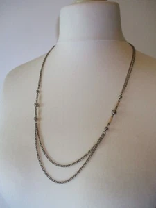 Vintage Costume Silver-Toned Double Chain with Metal Bead Detail - Picture 1 of 9