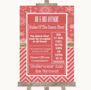 Red Winter Rules Of The Dance Floor Personalised Wedding Sign - Picture 1 of 8