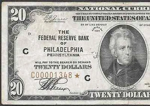  1929 $20 FRBN "FILADELFIA" ❀❀ ESTRELLA ❀❀ DIFÍCIL DE ENCONTRAR - Imagen 1 de 3