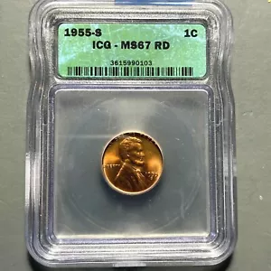 1955-S 1C Lincoln Cent, Certified MS 67 RD (65045) - Picture 1 of 4