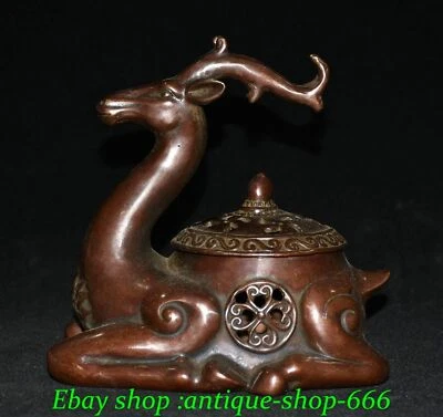 Antigua dinastía China bronce púrpura fengshui ciervo sika animal quemador de incienso incensario Foto 1 de 4