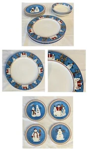 VINTAGE Christmas Snowman Dinnerware Sakura Debbie Mumm Stoneware 11-Piece Set - Picture 1 of 14