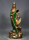 14" Tibet Bouddhisme Bronze Peinture Gilt Tongzi Enfant Garçon Kwan-yin Guan Yin Statue