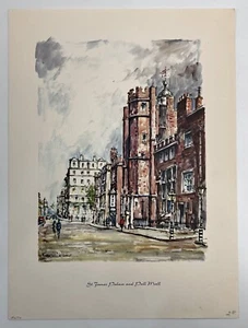 St. James Palace and Pall Mall by Sevilla Saez Watercolor Print 12" x 16" - Picture 1 of 6