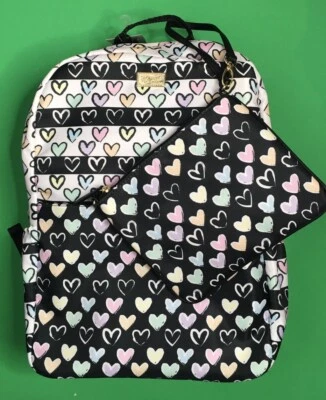 BETSEY JOHNSON HEARTS 💕💕LARGE BACKPACK & WRISTLET ~Travel~School LBZELDA NWT - Image 1 of 4