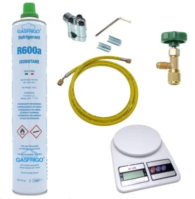 BOMBOLA GAS R600A R600 420 GR. + RUBINETTO + BILANCIA - RICARICA FRIGO FREEZER