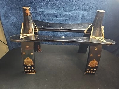 Silla de montar egipcia vintage camello taburete de pie de madera otomano Foto 1 de 4