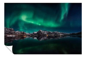 AURORA BOREALIS Northern Lights Reflection on Lake Poster Wall Art Home Decor - Picture 1 of 4