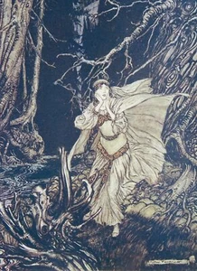 c1909 Original Print BERTALDA IN THE BLACK VALLEY - UNDINE by Arthur Rackham - Picture 1 of 4