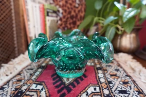 Mid-Century Teal Murano Style MCM Bubble Glass Ashtray | MCM Italian Art Glass - Picture 1 of 10