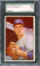 SGC BB - 1953 Bowman Color - #12 - Carl Erskine - SGC 7 - NM