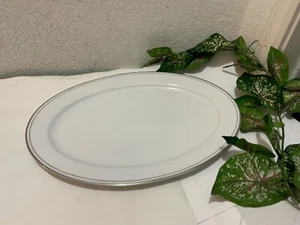 Baum Bros Fine China 14" Platter white silver oval Shaped Mint Condition G15 - Picture 1 of 8