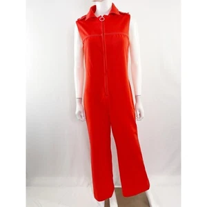 Vintage 60s Alex Colman Orange Jumpsuit Size S Sleeveless Straight Leg Zip Up - Picture 1 of 11