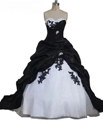 Black Red Ball Gown Wedding Dresses Robe De Applique Sweep Train Bride Dress - Image 1 of 4