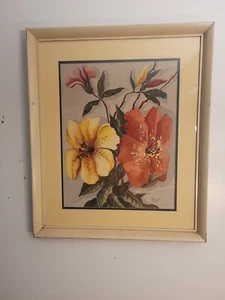 Acquerello Ruben Kupur originale vintage anni 30 40 fiori rossi gialli - Foto 1 di 16