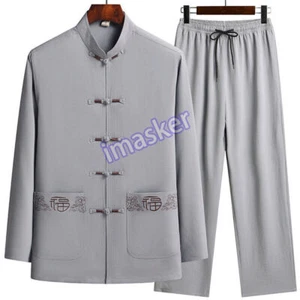 Mens Traditional Chinese Tang Suit Jacket Coat Kung Fu Tai Chi Uniform 6 Colors - Picture 1 of 31