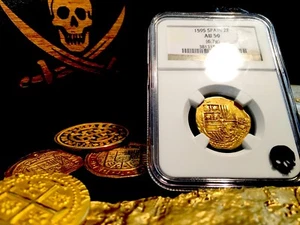 SPAIN 2 ESCUDOS “RARELY DATED 1595!” PIRATE GOLD COINS NGC 50 TREASURE DOUBLOON - Picture 1 of 8