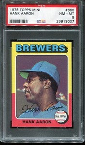 1975  Topps  Mini   Baseball   # 660   Hank Aaron   (NM-MT)   PSA 8