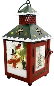 Decorative Christmas Lantern Decoration with Snowman Pattern 7.5”H Rustic Decor - Picture 1 of 7