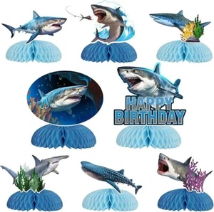 8-PCS Shark Birthday Honeycomb Centerpieces Kids Birthday Baby Shower Supplies - Picture 1 of 7