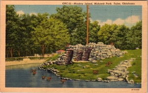 Vintage Leinen Postkarte - Monkey Island, Mohawk Park, Tulsa Oklahoma - nicht verschickt  - Bild 1 von 2